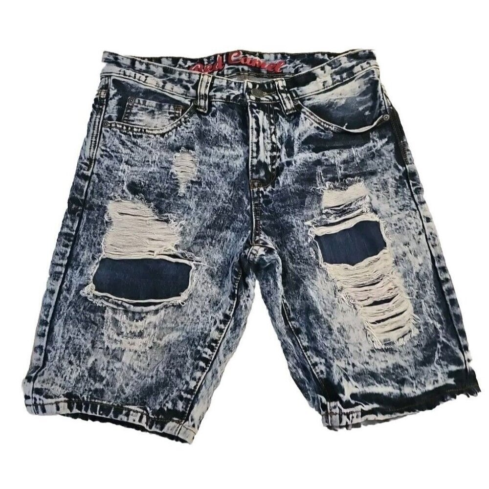 Red Camel Jean Shorts Men's Size 31 Denim Distressed Bleached Acid Wash Blue